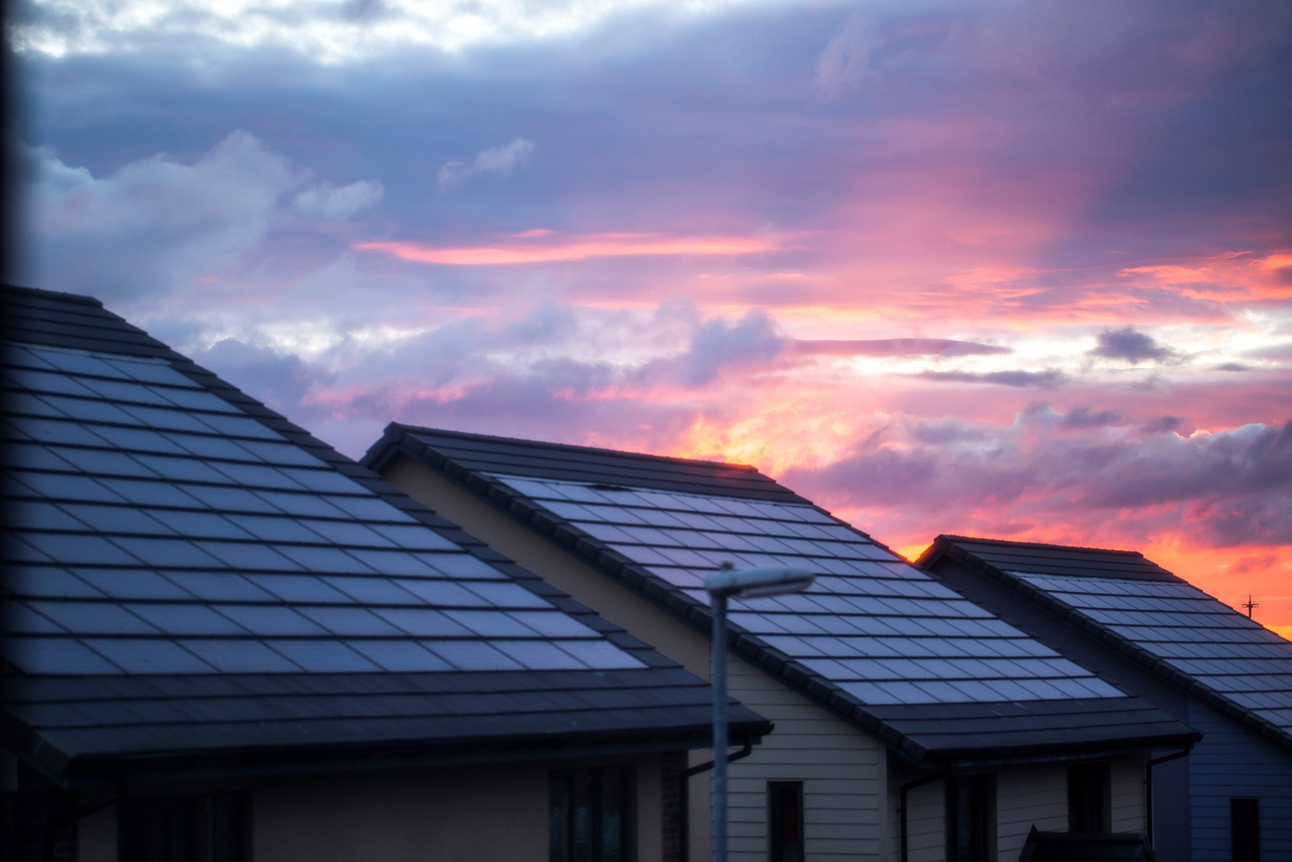 Solar roof eco housing during sunset